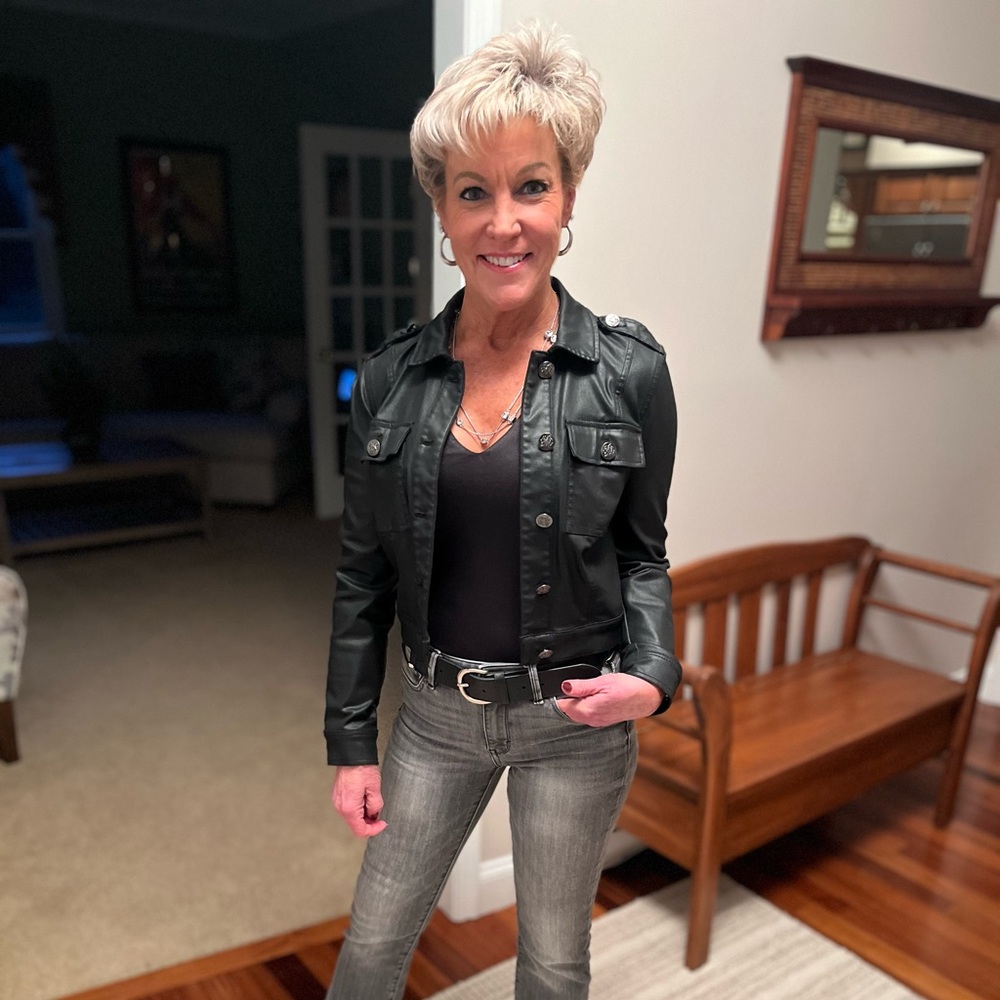 WHBM - Black Faux Leather Jacket (Buttons Firmly Attached) Size XXS.  Pristine!